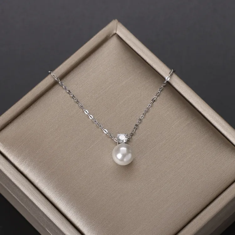 链子925银 May&Mist｜一颗珍珠925纯银莫桑石戴妃项链锁骨百搭
