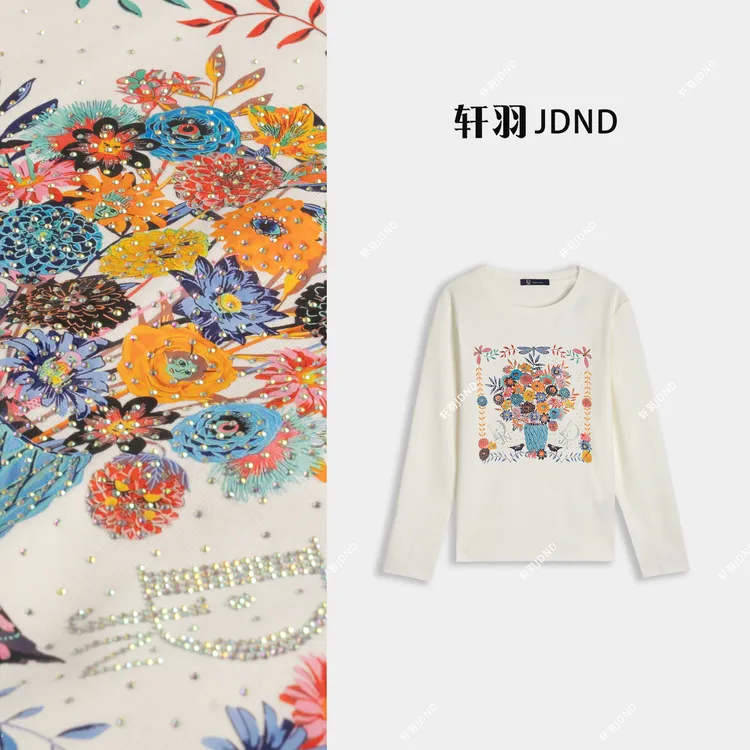 JDND轩羽【百花齐放】加厚加绒拼接长袖T恤上衣XY25729