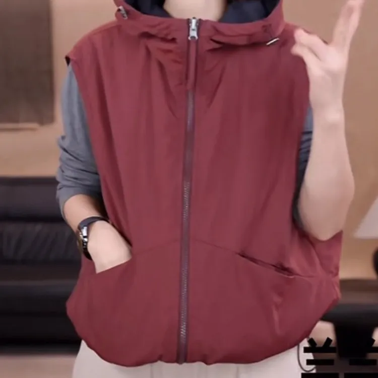 双面穿秋冬连帽风衣马甲外套女秋冬韩版拉链宽松百搭爆款马夹