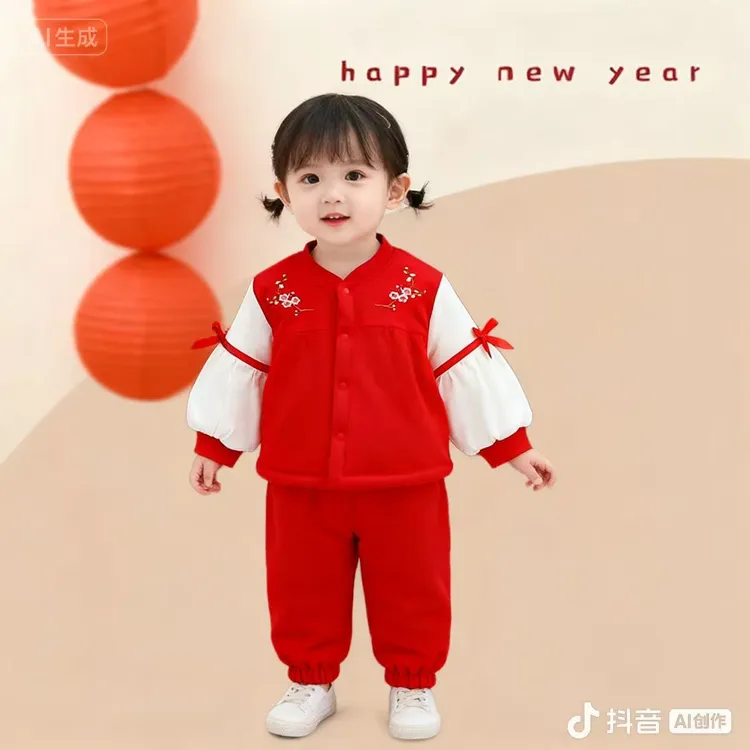 宝宝冬季棉服刺绣工艺红色150克棉百天周岁拜年服宝宝棉服中国风