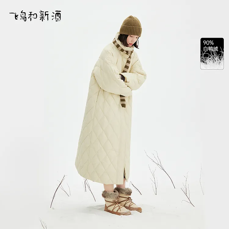 飞鸟和新酒冬季立领长款羽绒服女显瘦菱格羽绒长外套女FD57012014