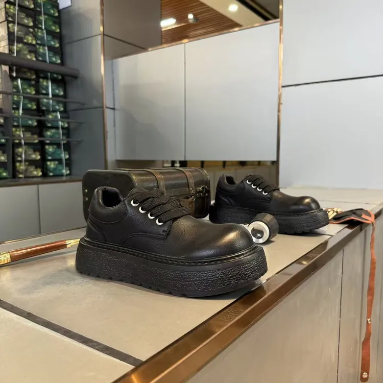 秋冬季新款男士厚底增高圆头系带极简风素面舒适休闲潮流男鞋鞋子