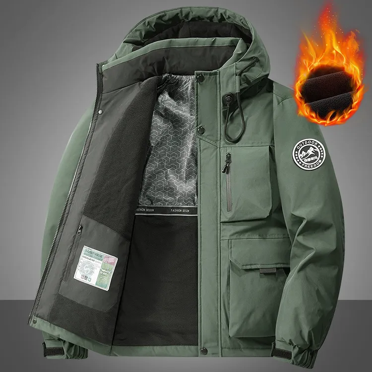 雅鹿男装冬季保暖棉衣加绒加厚男士棉袄户外多袋防风棉服连帽外套