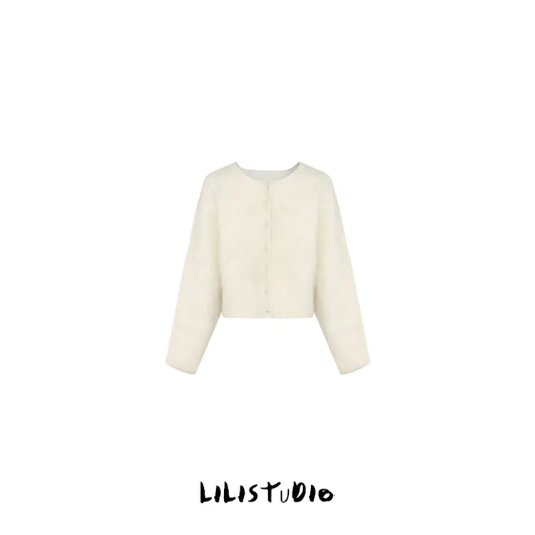 PCNY丨不理理「白珠隽雅」慵懒感高级马海马毛外套小香风针织开衫