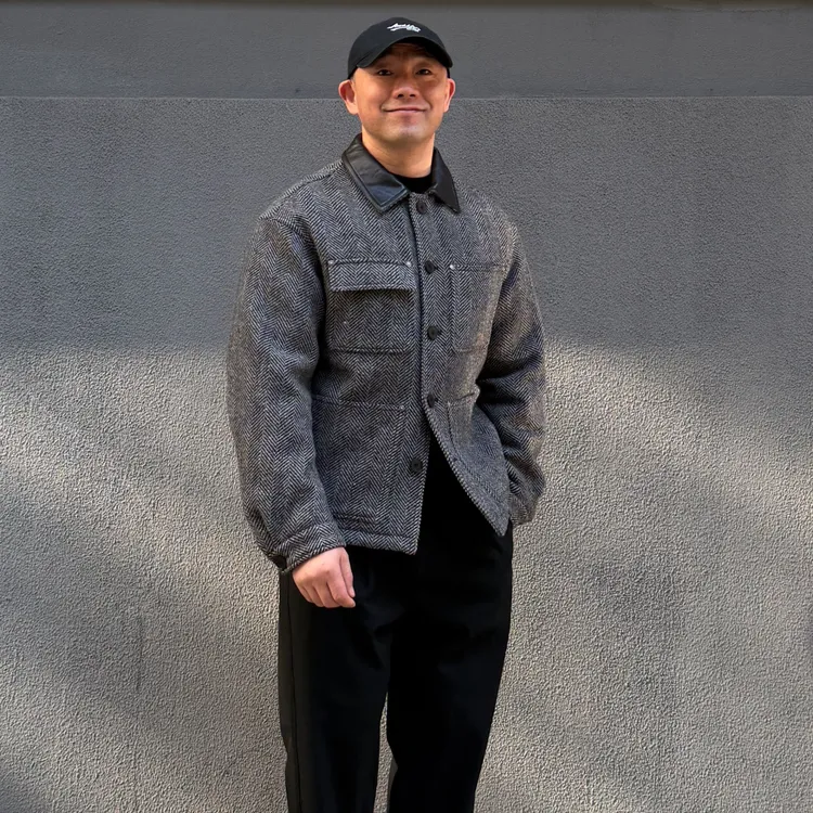 羊毛人字纹复古90白鹅绒工装夹克薄型羽绒外套男士羽绒服上衣