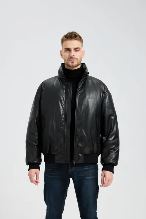 海宁冬季男士轻奢植鞣绵羊皮鹅绒短款休闲皮夹克鹅绒服男款男款