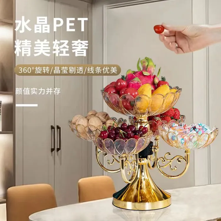 欧式果盘家用2025新款可旋转多层客厅水果盘零食干果糖果轻奢高档
