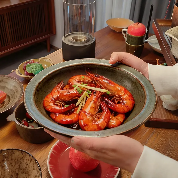 “玄釉星点”大汤盘|手作粗陶复古斑驳质感盘子