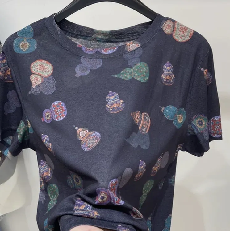 高丽麻 双面印花上衣女时尚百搭洋气打底小衫【气质·百搭】