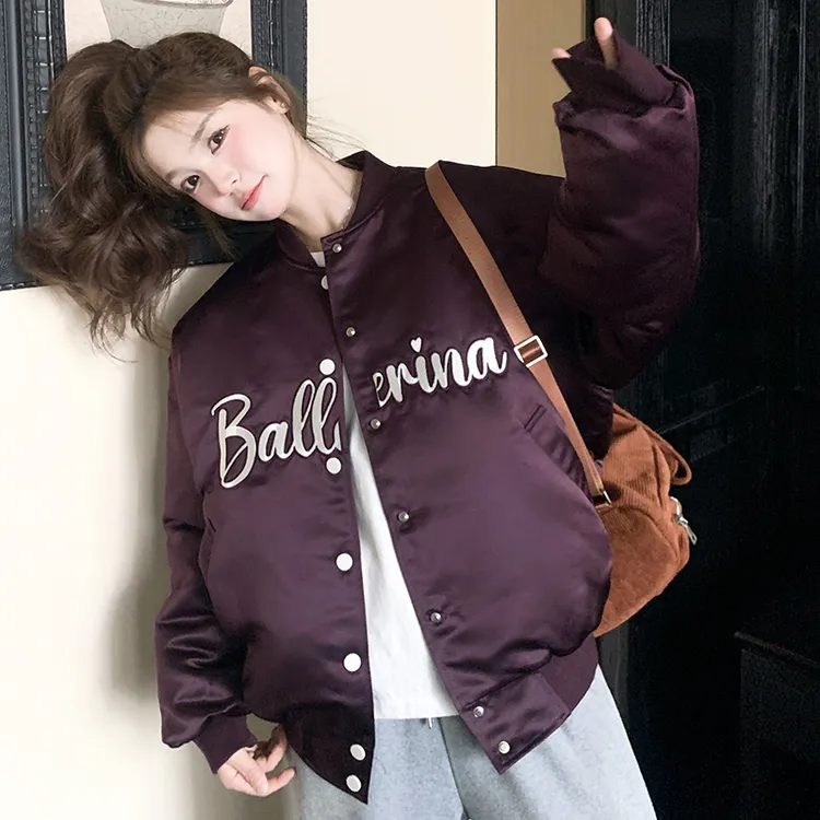 乌梅紫酱甜酷风夹克羽绒服女2025冬季新款小个子白鸭绒棒球服外套