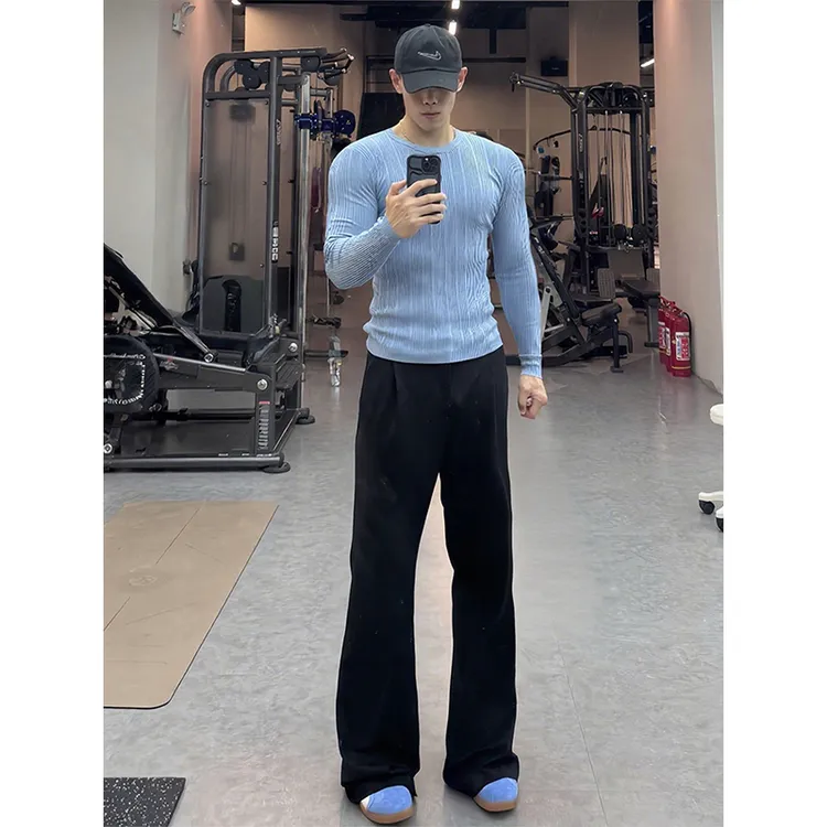 黑色休闲西裤男款垂感高级感健身运动裤子cleanfit美式弯刀直筒裤