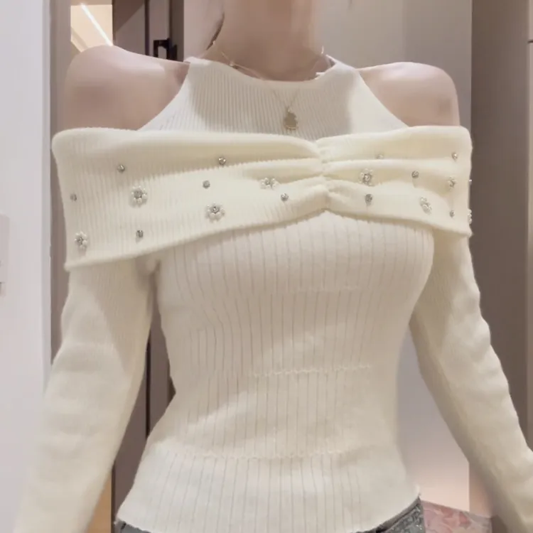 小众设计感短款修身露肩独特绝美小上衣2025新款女开秋穿搭