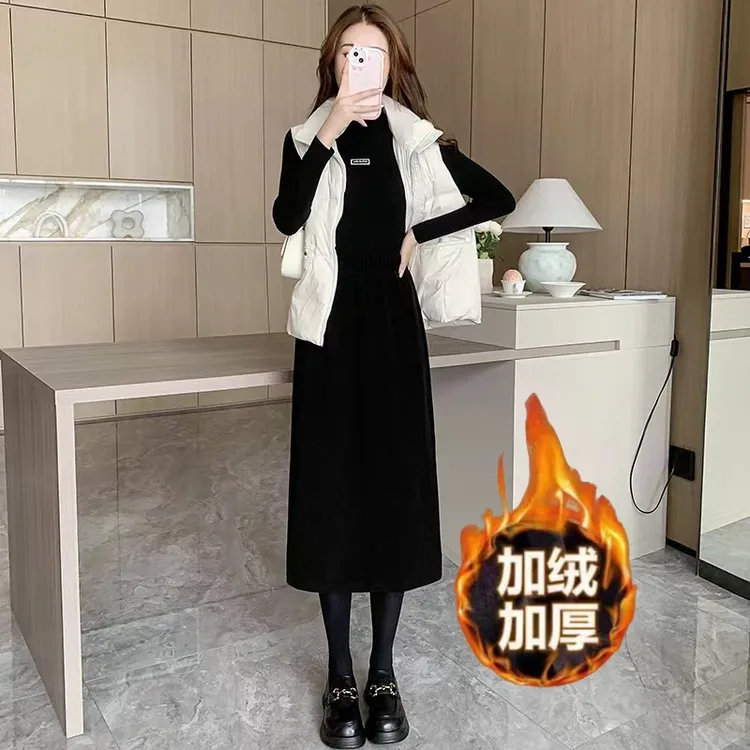 秋冬加绒雪尼尔遮肉显瘦梨形半身裙百搭气质半身包臀裙中长款半裙