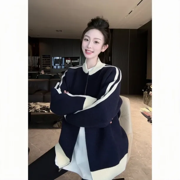 FAND品牌【LP】秋冬情侣装加厚保暖条纹开衫外套毛衣针织衫