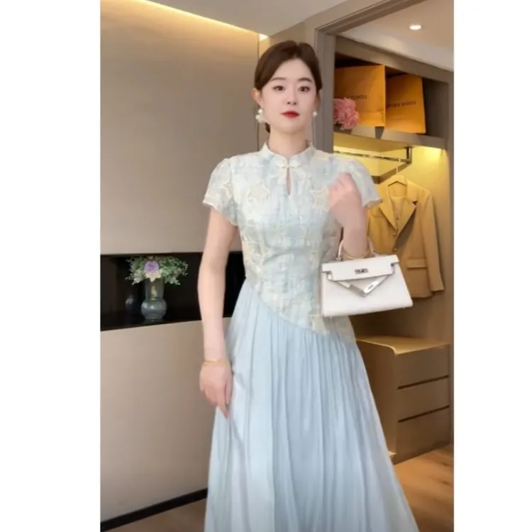 梦岛星河    新中式国风原创设计款小众轻奢高腰显瘦连衣裙子女装