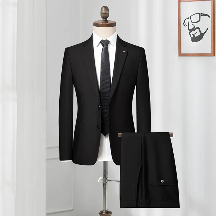 2025春秋季新款西服套装青年韩版修身商务正装黑色婚礼礼服上班