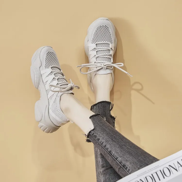 2025新款减震老爹鞋透气跑步运动鞋夏季韩版潮鞋轻便针织鞋大码鞋