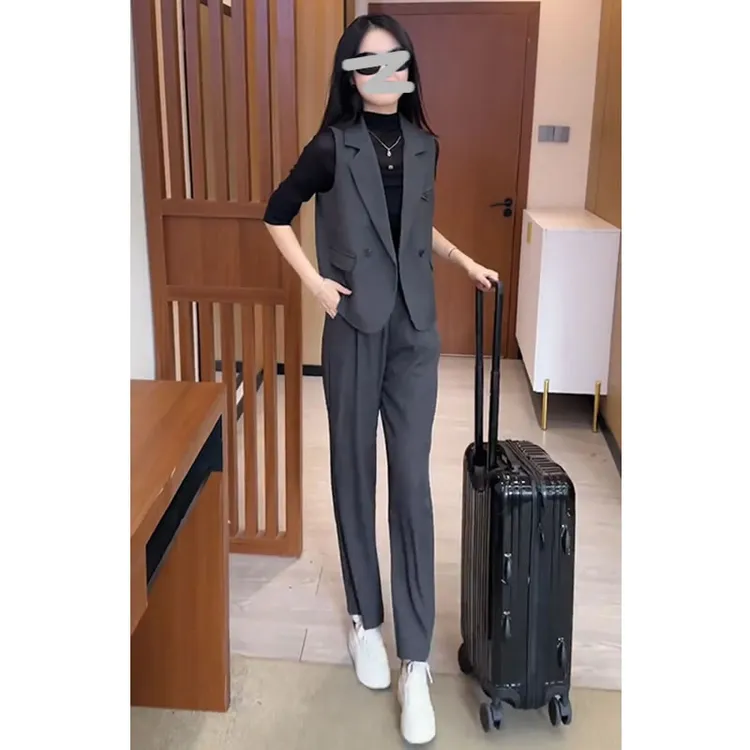 【有运费险】气质显瘦休闲无袖西装套装女2025早秋新款时尚三件套