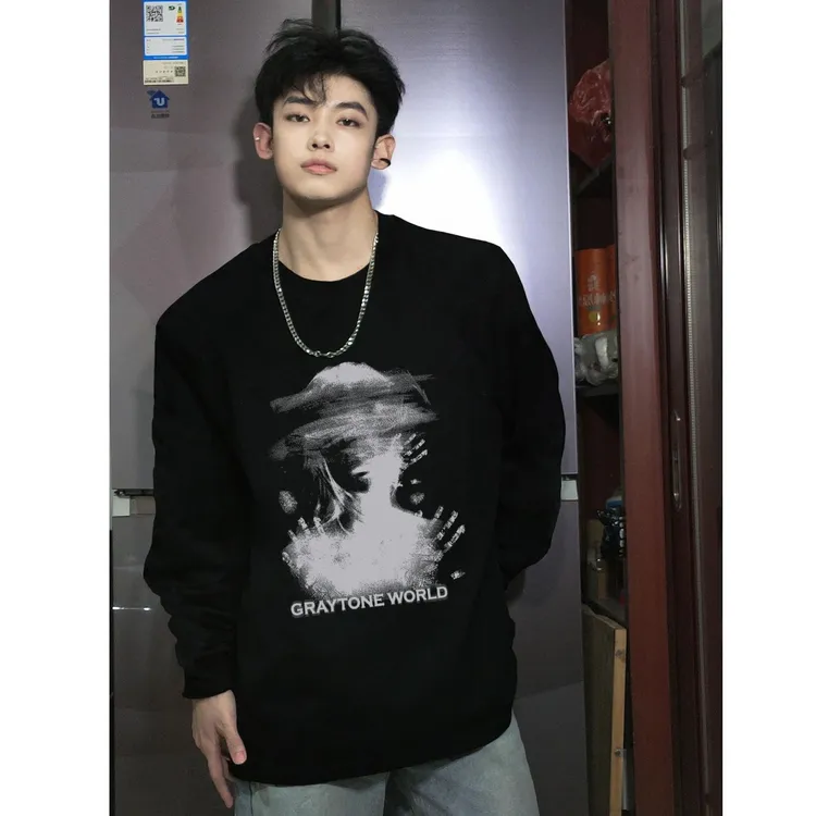280g高街痞帅美式长袖t恤男潮牌宽松个性国潮上衣街头穿搭秋装