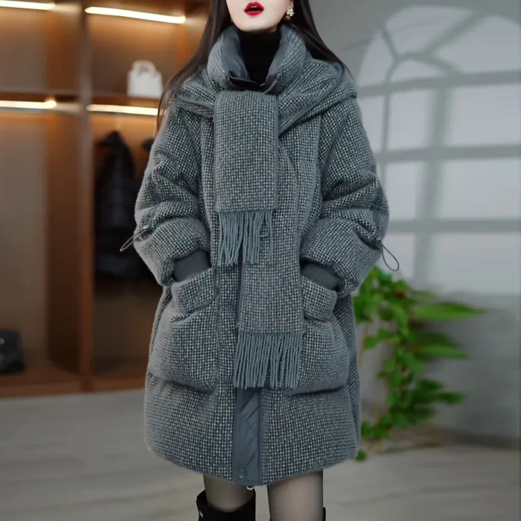 时尚宽松中长款帽子加厚羽绒服外套2025冬季新款气质百搭保暖大衣