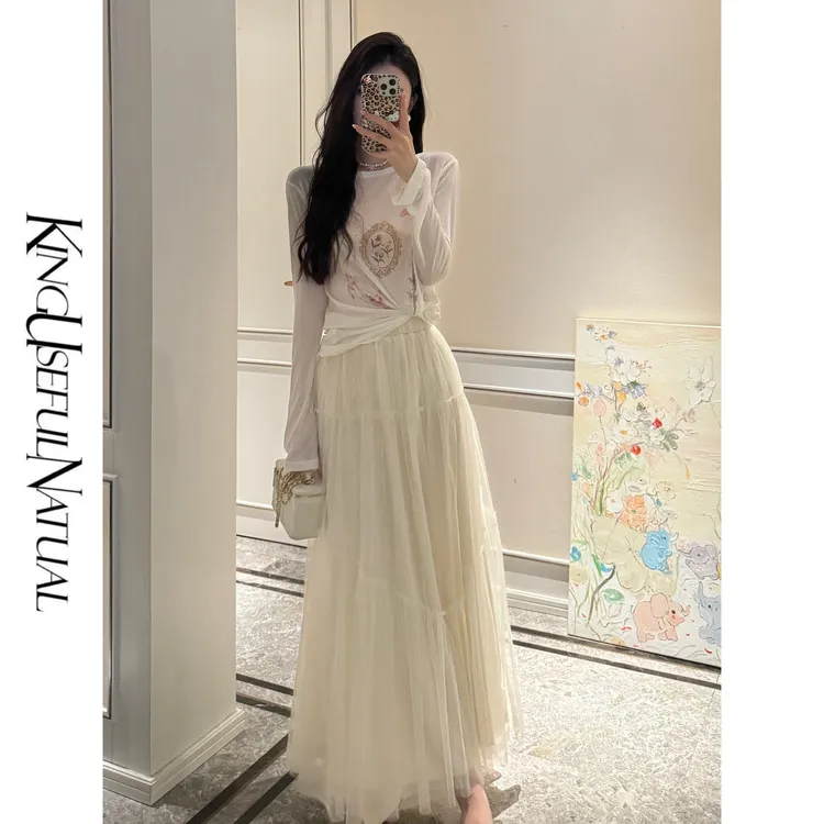 KUN【光影纱裙】慵懒 法式蕾丝网纱半身裙女收腰显瘦气质长裙子新款