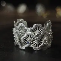 925银锆石戒指 【Vivian 专属】银色镂空蕾丝花纹可调节戒指
