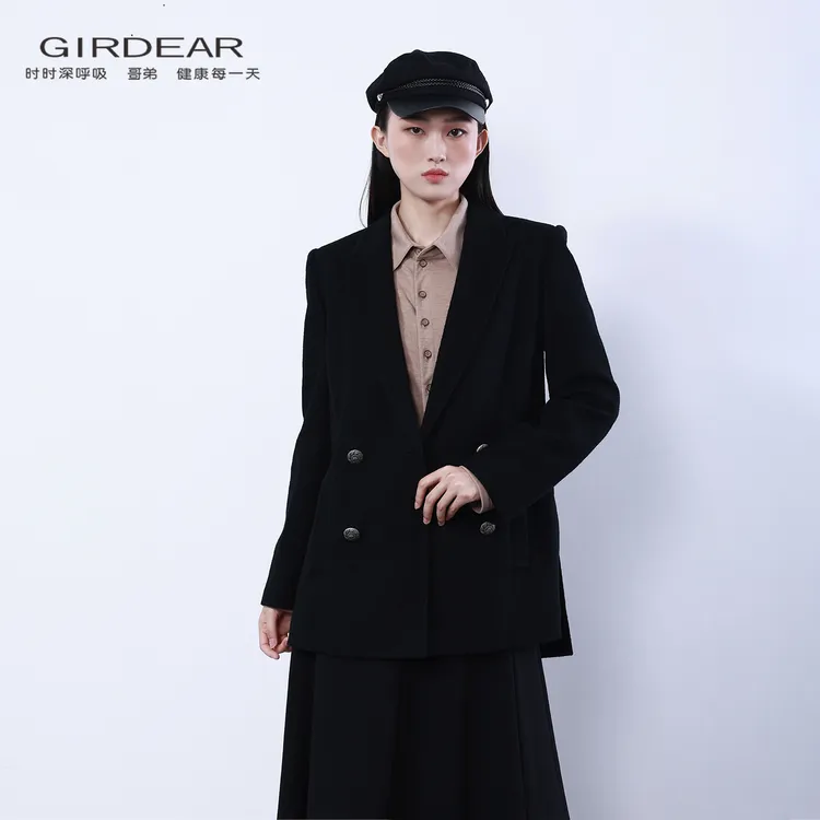 哥弟/GIRDEAR 新款女装H版廓形气质双排扣时尚羊毛西装外套140002
