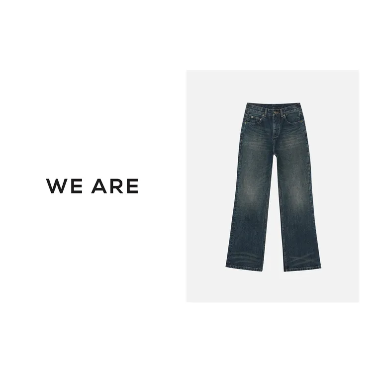 《WE ARE》90年代*2024复古微喇磨白 显瘦直筒裤  5C0003K