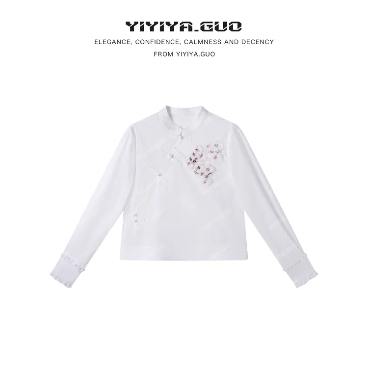 yiyiya.Guo艺艺吖【樱花露】新款立领斜襟盘扣长袖衬衫120323SS52