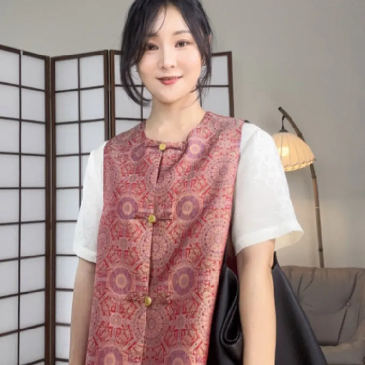 100%桑蚕丝中式宋锦马甲*八达晕*100%桑蚕丝里衬