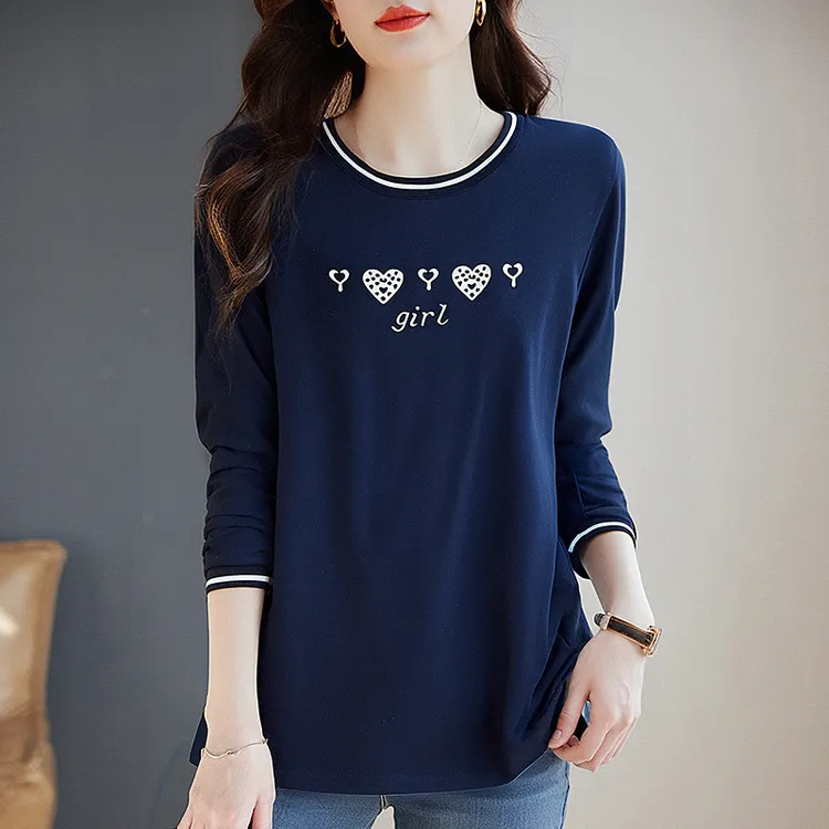正肩长袖T恤女秋季新款大码宽松显瘦纯色上衣女装洋气爆款体恤衫