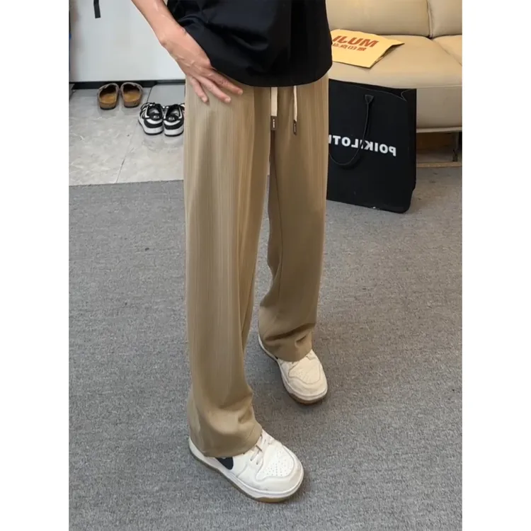 麦穗纹冰丝裤子男夏季薄款慵懒松弛感休闲裤垂感宽松显瘦直筒长裤