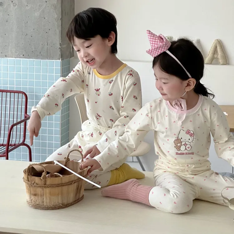 纯棉7A【220G】无骨莱卡儿童内衣长裤长袖秋衣秋裤家居服套装