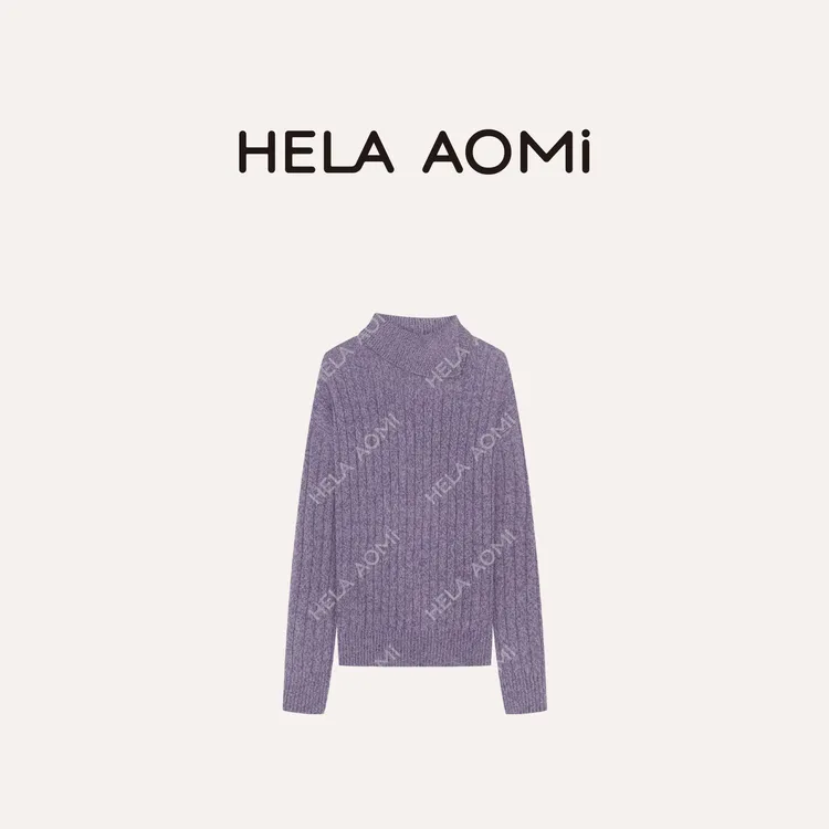HELA AOMI “斜位翻领”绵羊毛48.7%＋兔毛羊驼条纹针织衫CY5CM34517