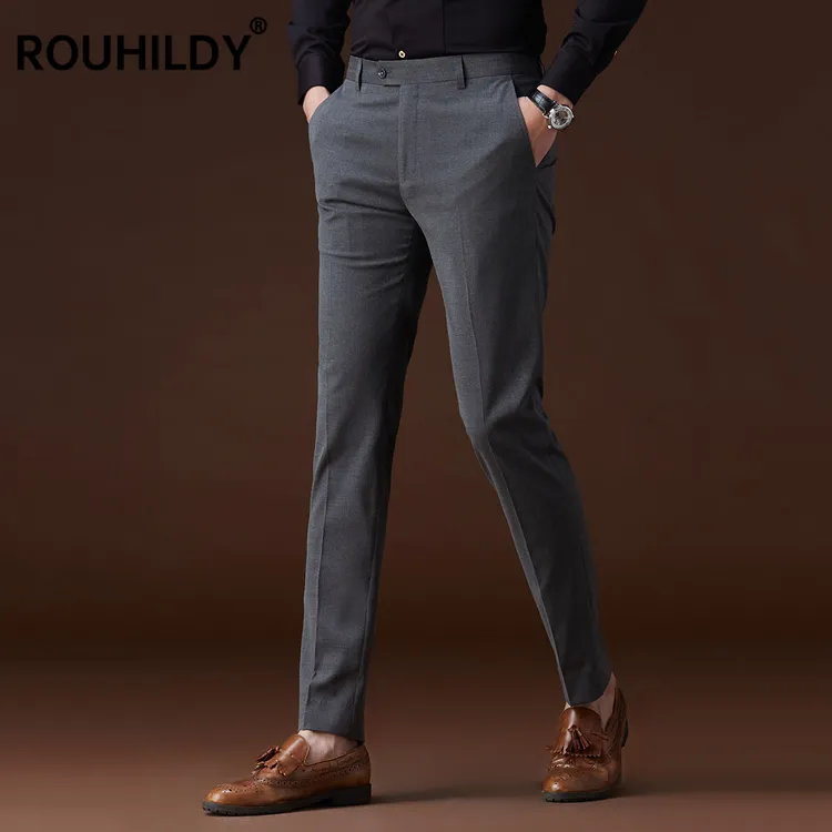 商务休闲修身裤子灰色直筒高级男士春夏薄款职业长裤黑色西装裤
