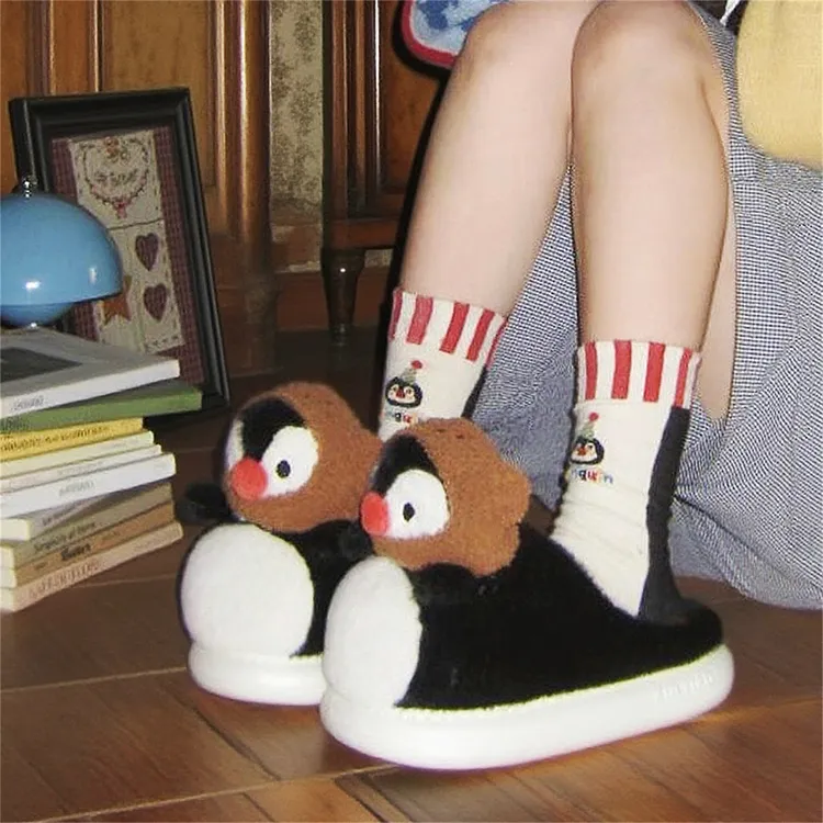 细细条 2025冬季新款趣味企鹅棉拖鞋女居家加绒保暖舒适毛毛鞋ins