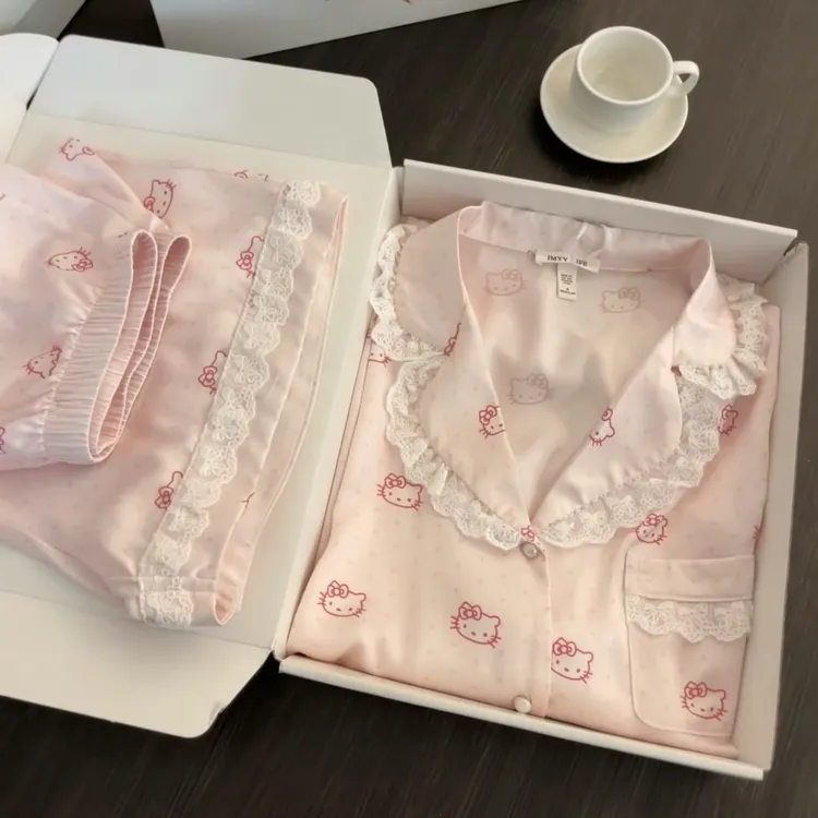 可爱少女风HelloKitty冰丝短袖短裤睡衣女夏季可外穿家居服套装