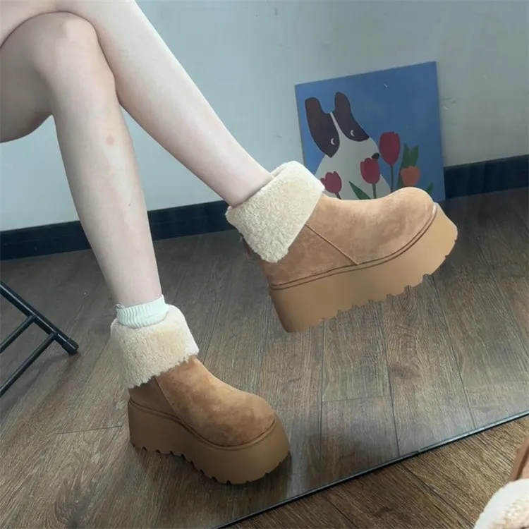 2025冬新款短筒厚底增高小个子加绒加厚棉靴保暖保暖雪地靴女