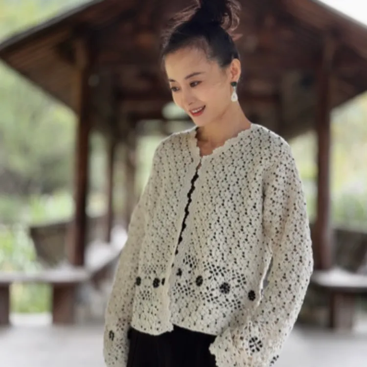 100%手工纯羊绒衫手工钉珠