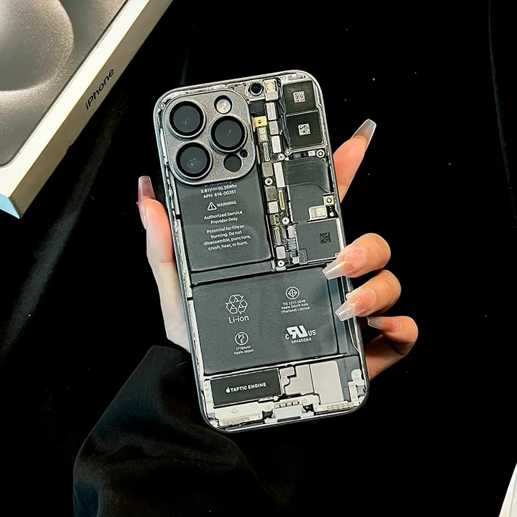 【大魔王】坏手机图案玻璃材质裸机手感适用苹果15promax玻璃手机壳