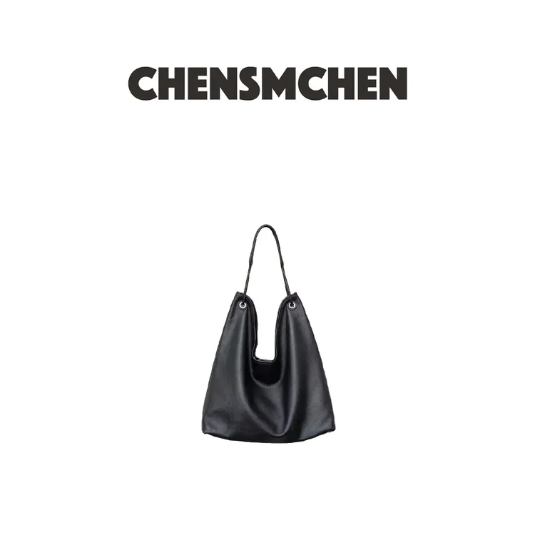 CHENSMCHEN 极简黑色软皮大容量慵懒风通勤托特包