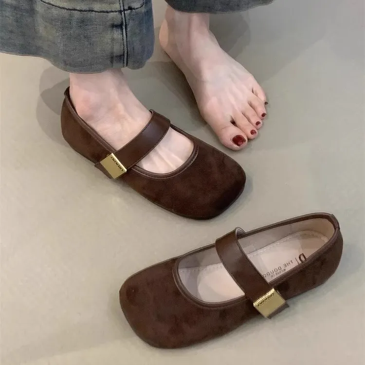 平底覆古风文艺圆头玛丽珍浅口单鞋女2025新款春夏芭蕾舞豆豆鞋子
