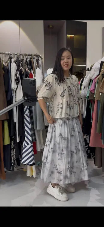 依目了水墨竹子新中式半裙上衣