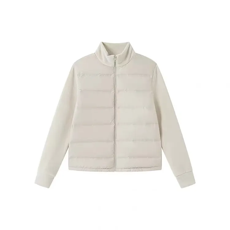 90白鸭绒立领轻薄羽绒服女短款秋冬保暖百搭拼接摇粒绒外套9780
