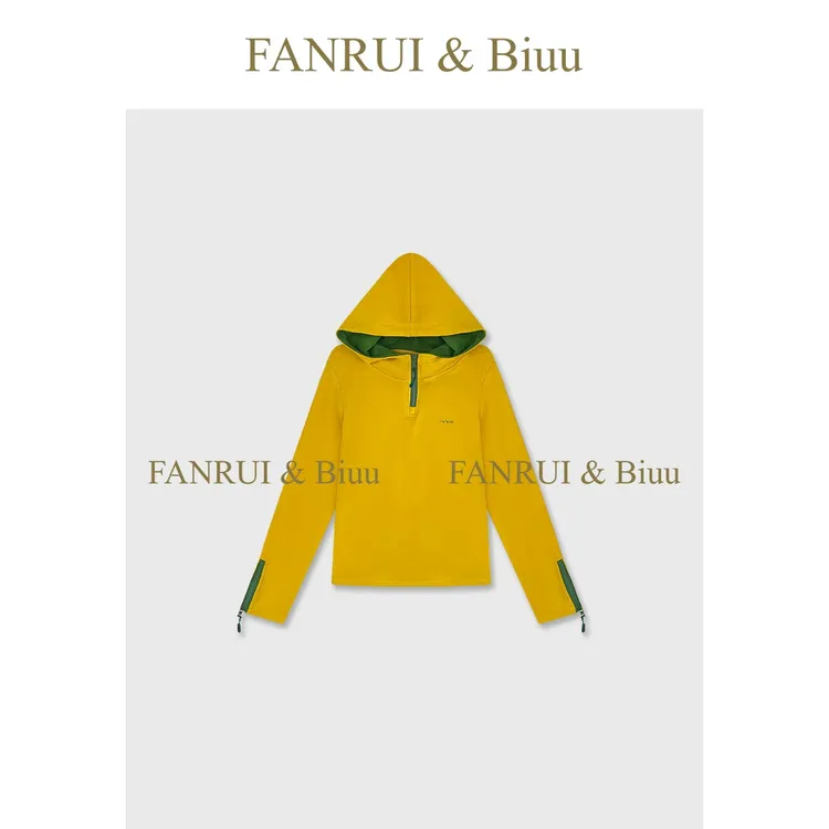 FANRUI/泛芮 「复古腔格」手袖拉链连帽简约百搭显瘦卫衣B19202