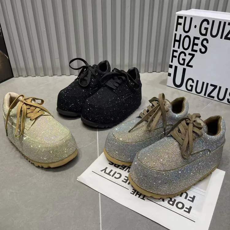 欧货水钻满钻重工卡皮巴拉系带厚底松糕休闲鞋板鞋小个子6cm女鞋