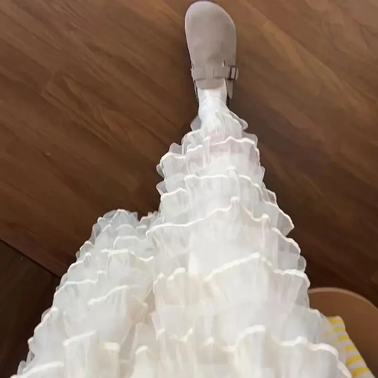 甜妹半身裙百搭中长款杏色百搭层次感蛋糕裙纯欲显瘦重工a字裙子