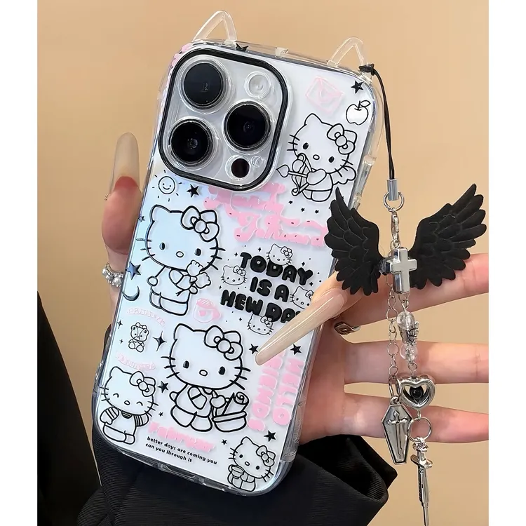 雅天立线条丘比特KT适用iPhone16/13promax苹果15猫耳手机壳14/12