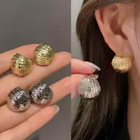 铜合金耳饰 【简约褶皱】轻欧美C形金色拉丝耳圈 A419