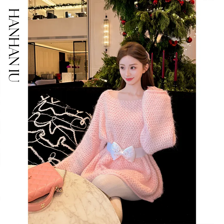 韩韩IU【樱花舞会】高定绵羊毛纱线蓬松保暖女士秋冬宽松版多穿毛衣